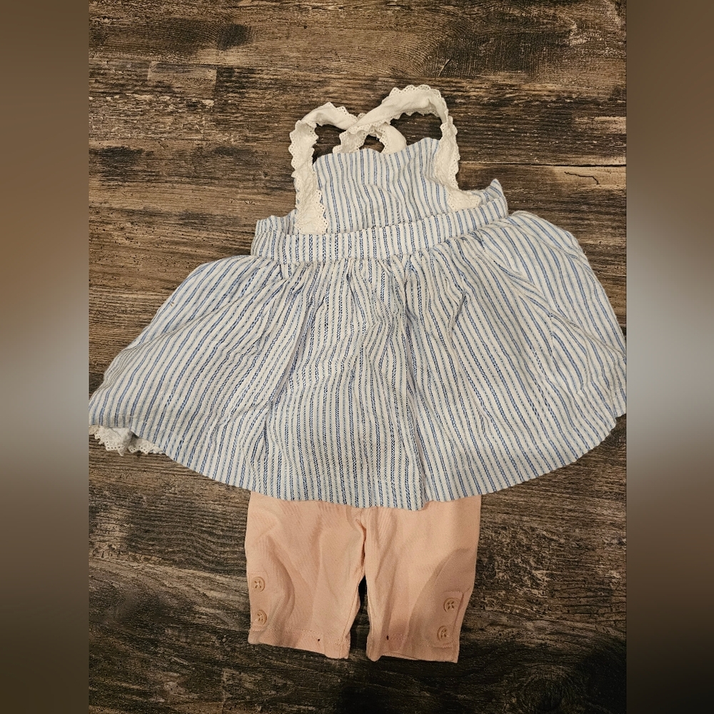 Striped Blue and White Baby Dress with Pink Shorts